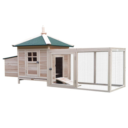 Chicken Coop for Bantam Chickens 196 x 76 x 97 cm Chicken House with Nesting Box, Outdoor Run Perch, Small Animal Hutch made of Wood, Natural