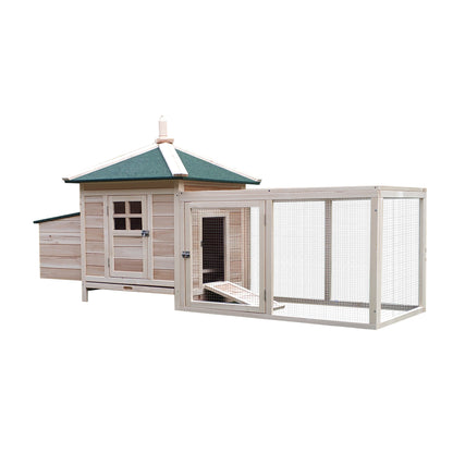 Chicken Coop for Bantam Chickens 196 x 76 x 97 cm Chicken House with Nesting Box, Outdoor Run Perch, Small Animal Hutch made of Wood, Natural