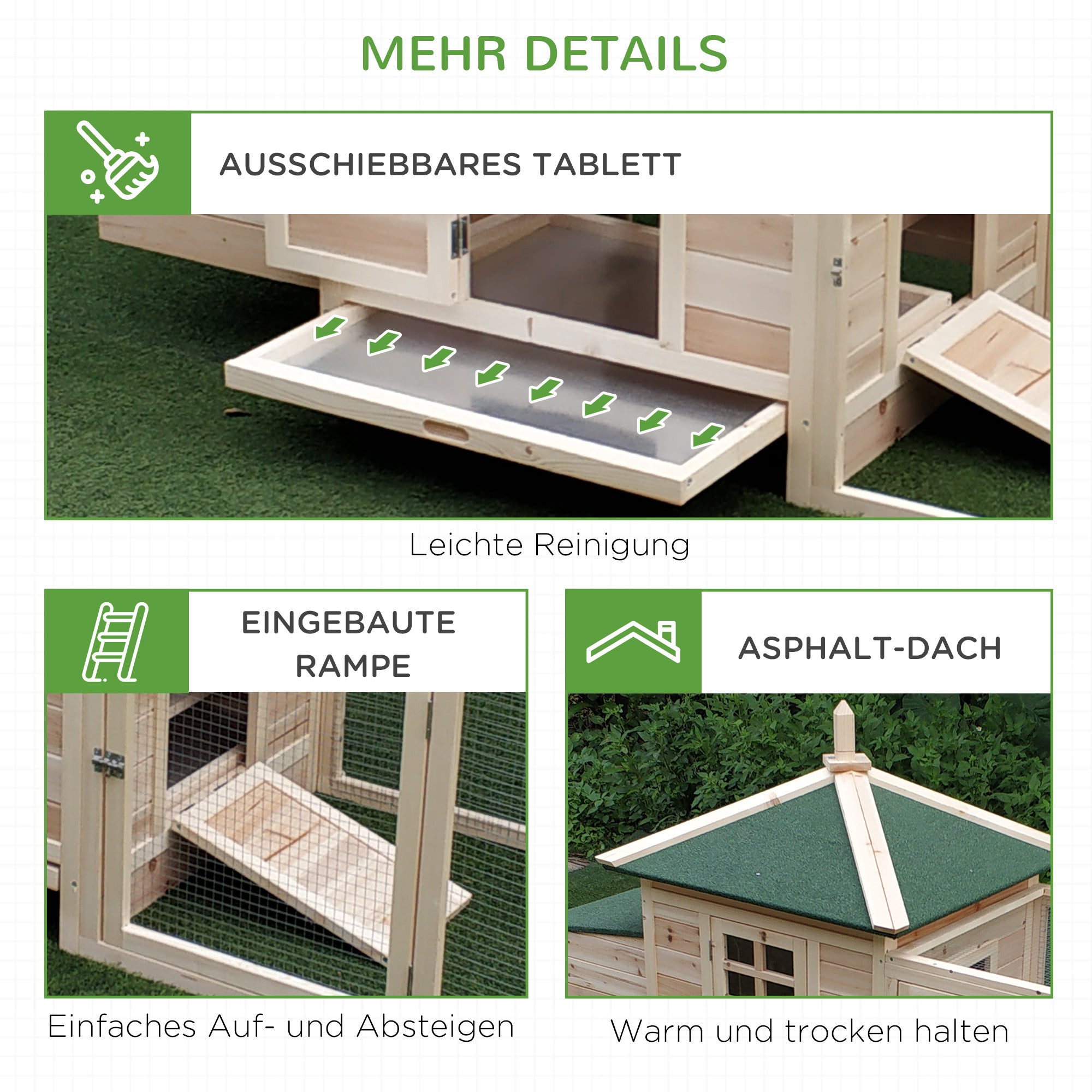 Chicken Coop for Bantam Chickens 196 x 76 x 97 cm Chicken House with Nesting Box, Outdoor Run Perch, Small Animal Hutch made of Wood, Natural