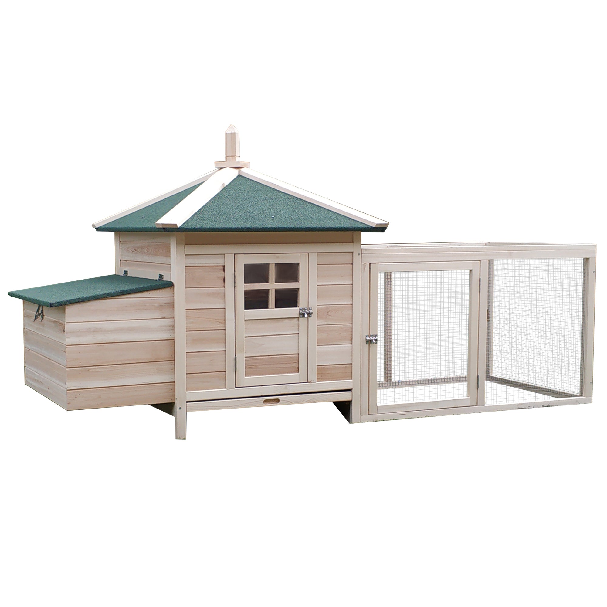 Chicken Coop for Bantam Chickens 196 x 76 x 97 cm Chicken House with Nesting Box, Outdoor Run Perch, Small Animal Hutch made of Wood, Natural