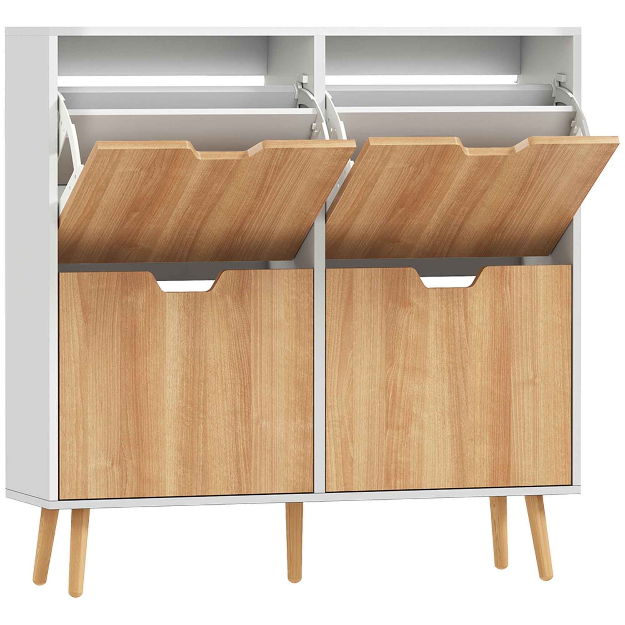 4-Flap Shoe Cabinet, Shoe Storage Cabinet for 16 Pairs, with Adjustable Shelf, Solid Wood Feet, Shoe Organizer, High Capacity for Hallway, Entryway, 95 x 26 x 95 cm, White