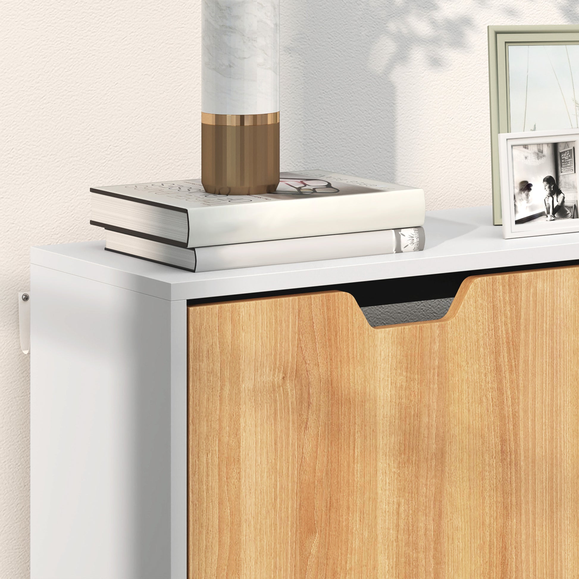 4-Flap Shoe Cabinet, Shoe Storage Cabinet for 16 Pairs, with Adjustable Shelf, Solid Wood Feet, Shoe Organizer, High Capacity for Hallway, Entryway, 95 x 26 x 95 cm, White