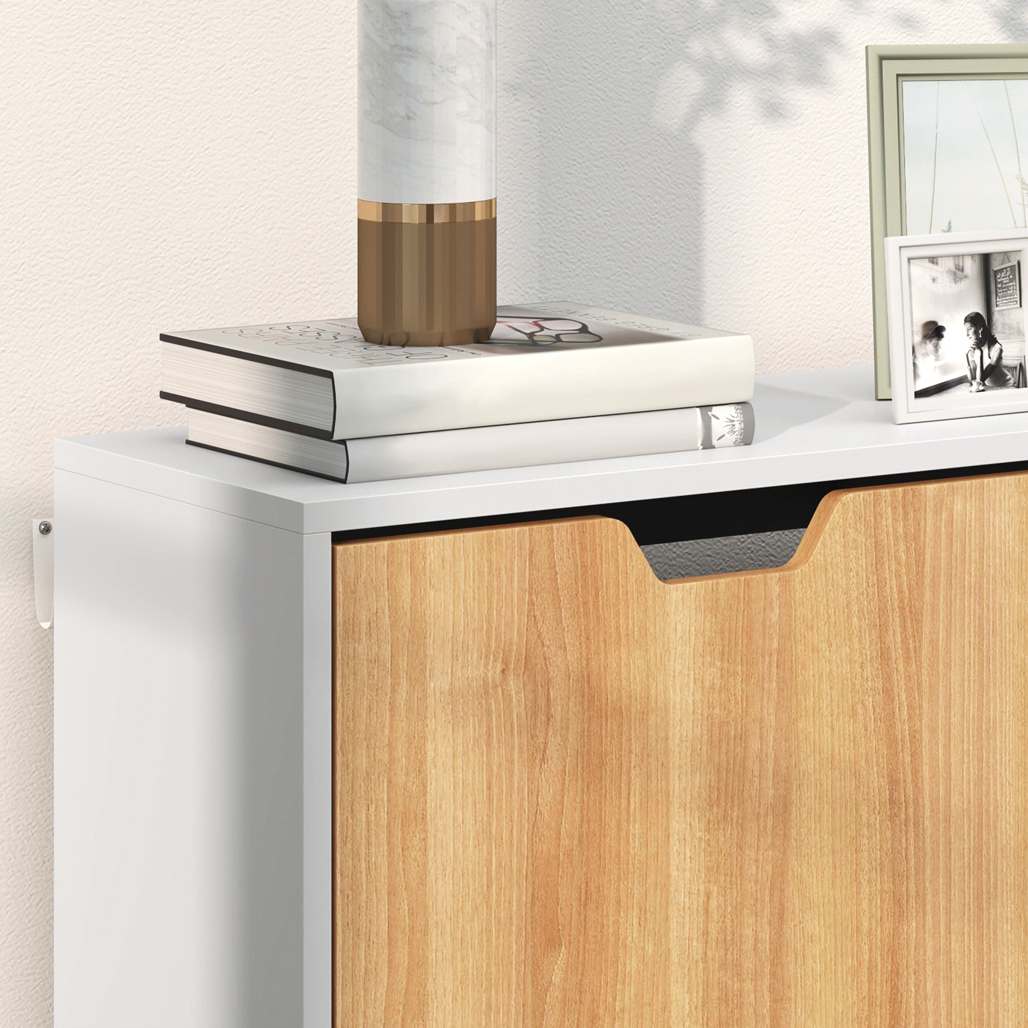 4-Flap Shoe Cabinet, Shoe Storage Cabinet for 16 Pairs, with Adjustable Shelf, Solid Wood Feet, Shoe Organizer, High Capacity for Hallway, Entryway, 95 x 26 x 95 cm, White