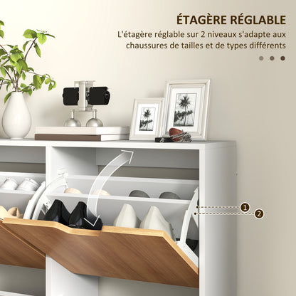4-Flap Shoe Cabinet, Shoe Storage Cabinet for 16 Pairs, with Adjustable Shelf, Solid Wood Feet, Shoe Organizer, High Capacity for Hallway, Entryway, 95 x 26 x 95 cm, White