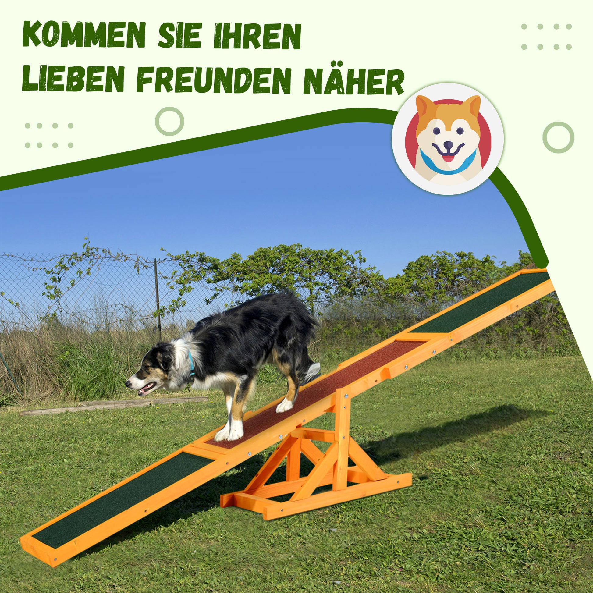 Dog Seesaw, Dog Agility Seesaw made of Wood, Non-Slip Dog Agility Ramp for Dogs under 30 kg, Weatherproof Dog Training Outdoor Dog Sport for Balance, 180 x 30 x 30 cm Natural Wood