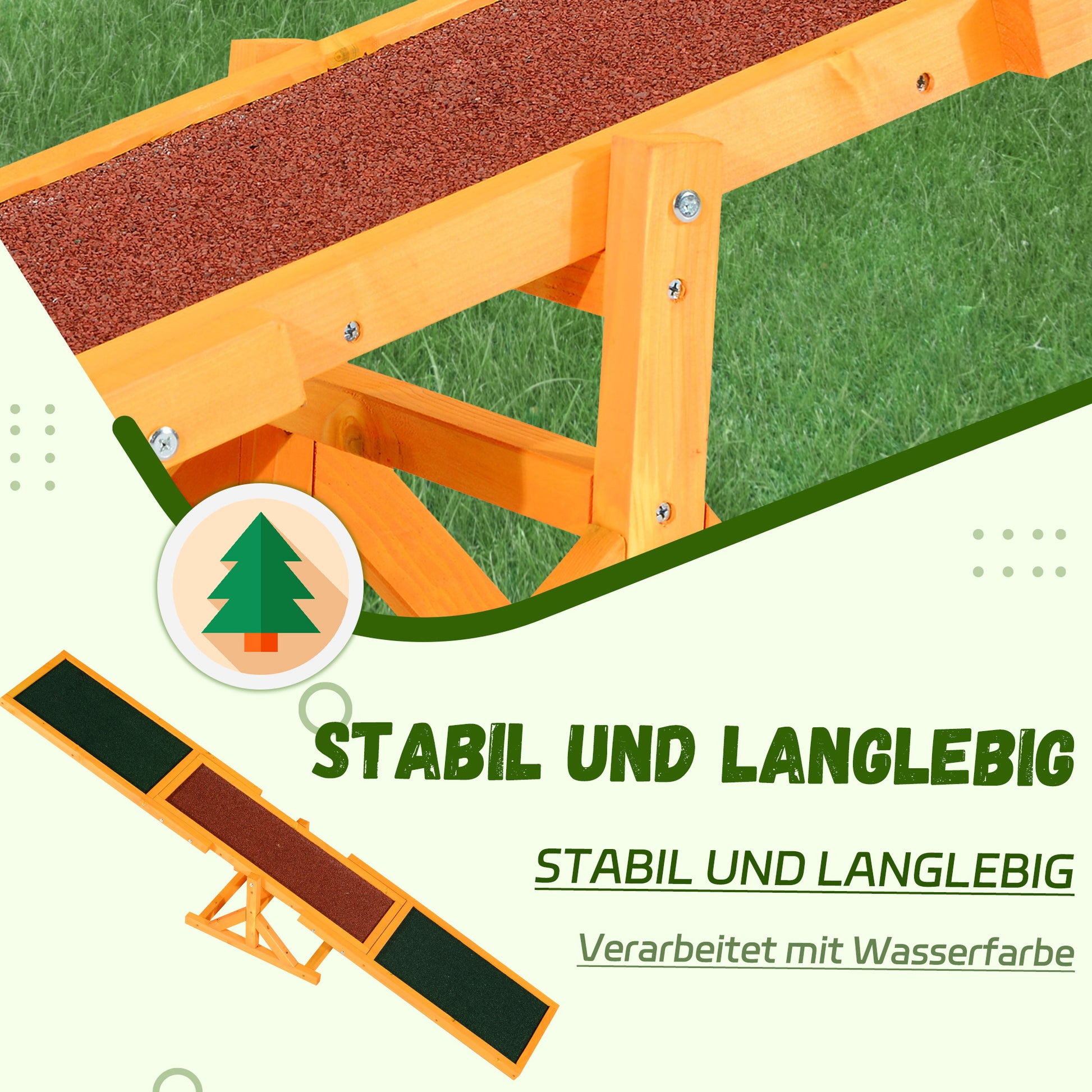 Dog Seesaw, Dog Agility Seesaw made of Wood, Non-Slip Dog Agility Ramp for Dogs under 30 kg, Weatherproof Dog Training Outdoor Dog Sport for Balance, 180 x 30 x 30 cm Natural Wood