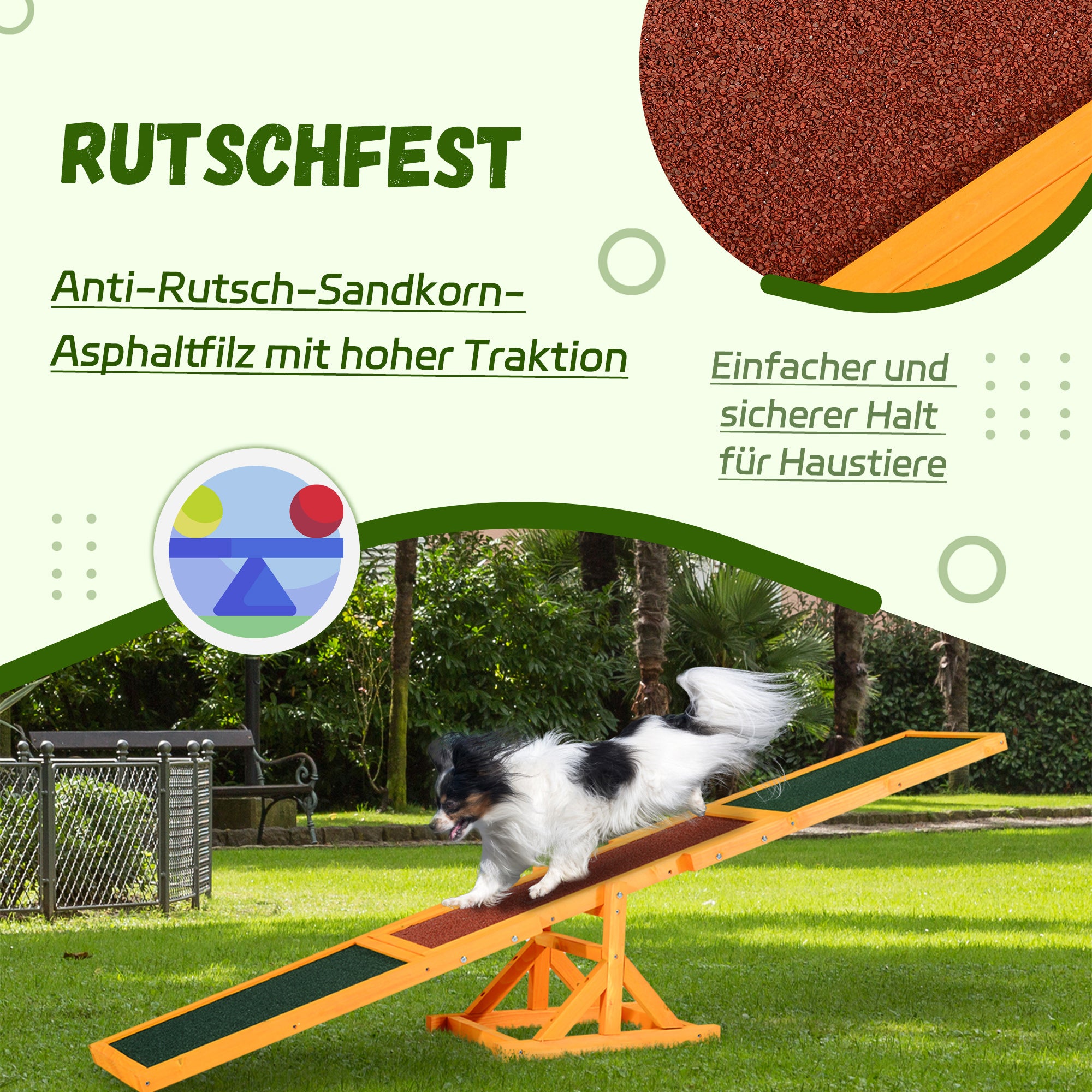 Dog Seesaw, Dog Agility Seesaw made of Wood, Non-Slip Dog Agility Ramp for Dogs under 30 kg, Weatherproof Dog Training Outdoor Dog Sport for Balance, 180 x 30 x 30 cm Natural Wood