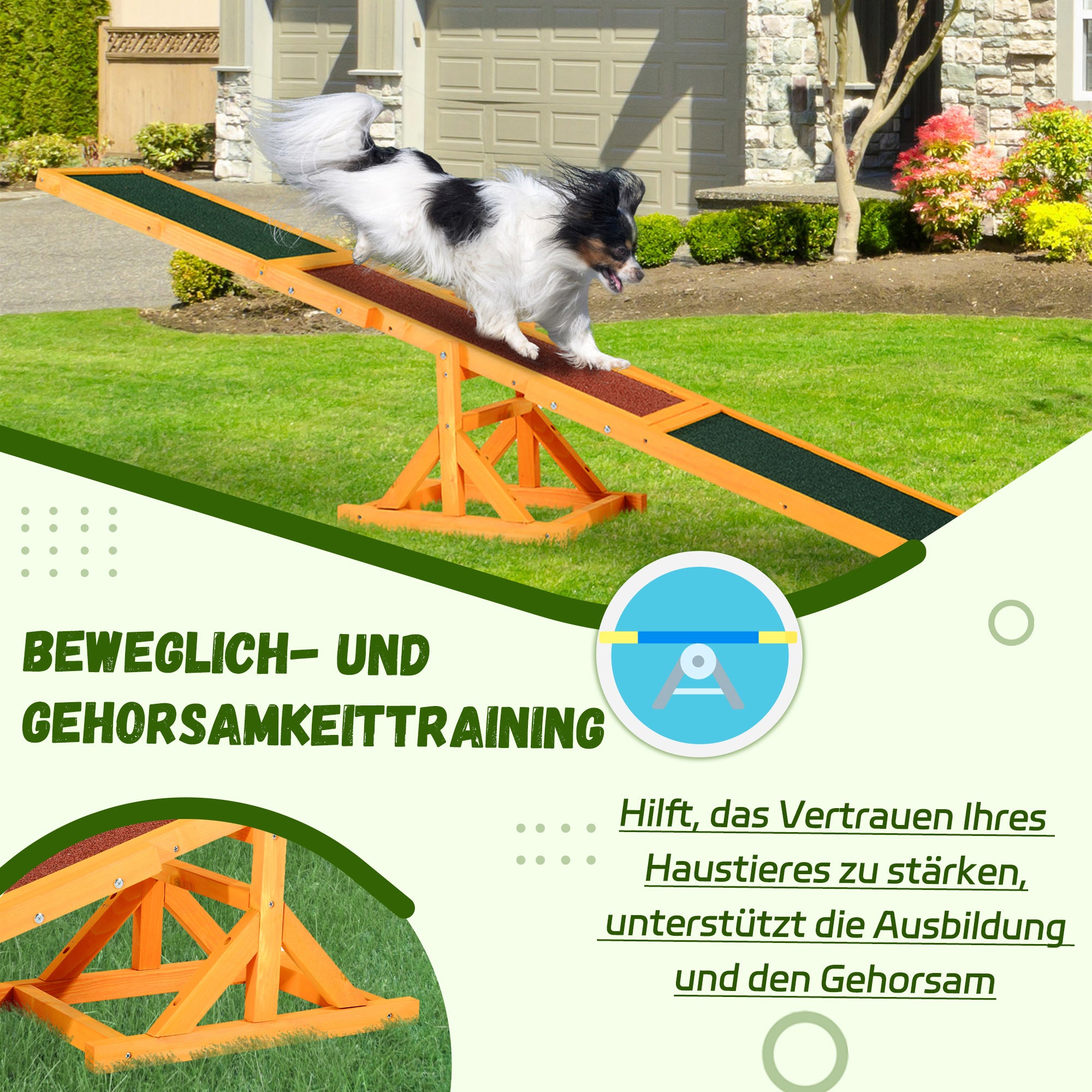 Dog Seesaw, Dog Agility Seesaw made of Wood, Non-Slip Dog Agility Ramp for Dogs under 30 kg, Weatherproof Dog Training Outdoor Dog Sport for Balance, 180 x 30 x 30 cm Natural Wood