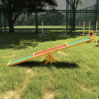 Dog Seesaw, Dog Agility Seesaw made of Wood, Non-Slip Dog Agility Ramp for Dogs under 30 kg, Weatherproof Dog Training Outdoor Dog Sport for Balance, 180 x 30 x 30 cm Natural Wood