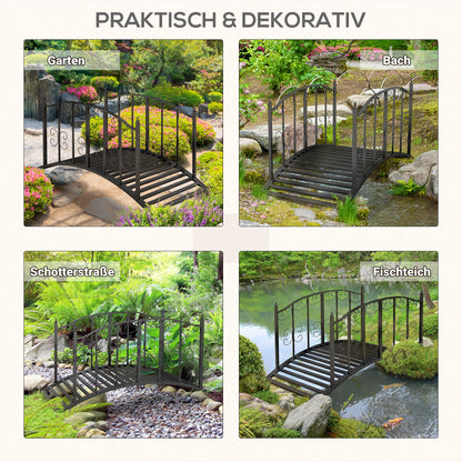 Garden Bridge Steel 1.19m Pond Bridge with Rail Decorative Bridge with Flower Pattern Decorative Bridge up to 120kg for Balcony, Terrace, Black