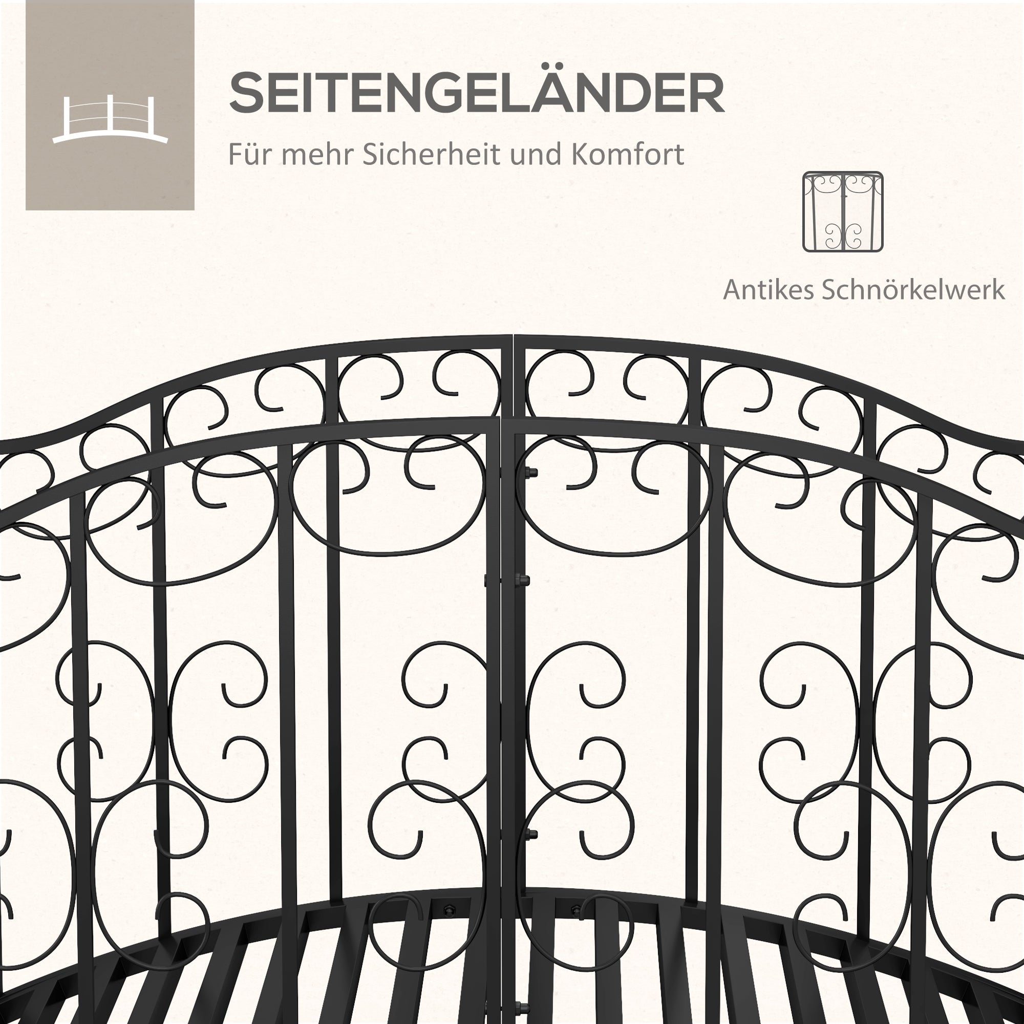 Garden Bridge Steel 1.19m Pond Bridge with Rail Decorative Bridge with Flower Pattern Decorative Bridge up to 120kg for Balcony, Terrace, Black