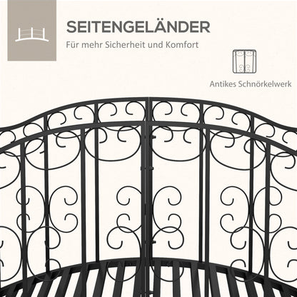 Garden Bridge Steel 1.19m Pond Bridge with Rail Decorative Bridge with Flower Pattern Decorative Bridge up to 120kg for Balcony, Terrace, Black