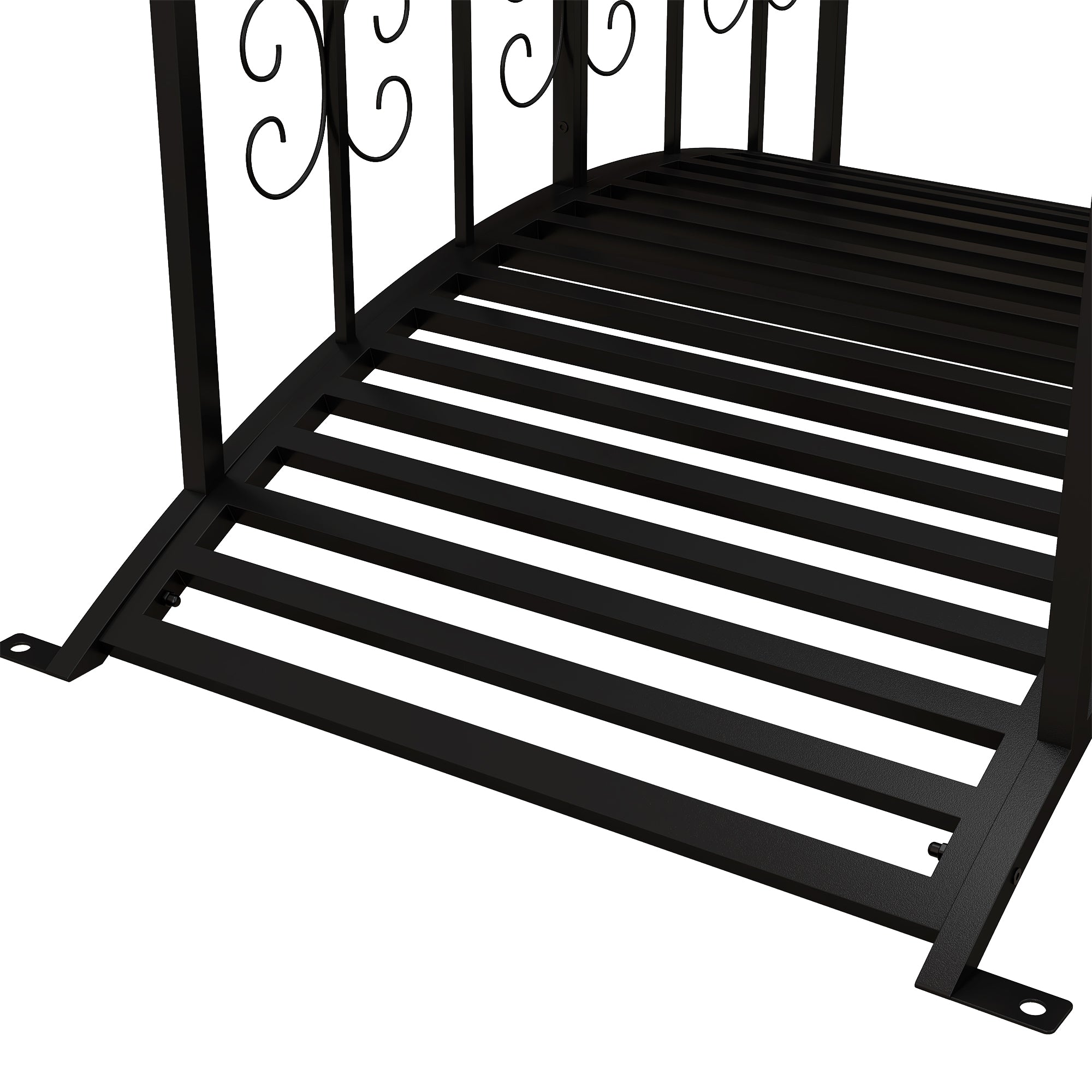 Garden Bridge Steel 1.19m Pond Bridge with Rail Decorative Bridge with Flower Pattern Decorative Bridge up to 120kg for Balcony, Terrace, Black