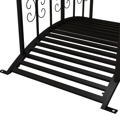 Garden Bridge Steel 1.19m Pond Bridge with Rail Decorative Bridge with Flower Pattern Decorative Bridge up to 120kg for Balcony, Terrace, Black