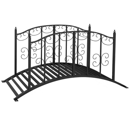 Garden Bridge Steel 1.19m Pond Bridge with Rail Decorative Bridge with Flower Pattern Decorative Bridge up to 120kg for Balcony, Terrace, Black