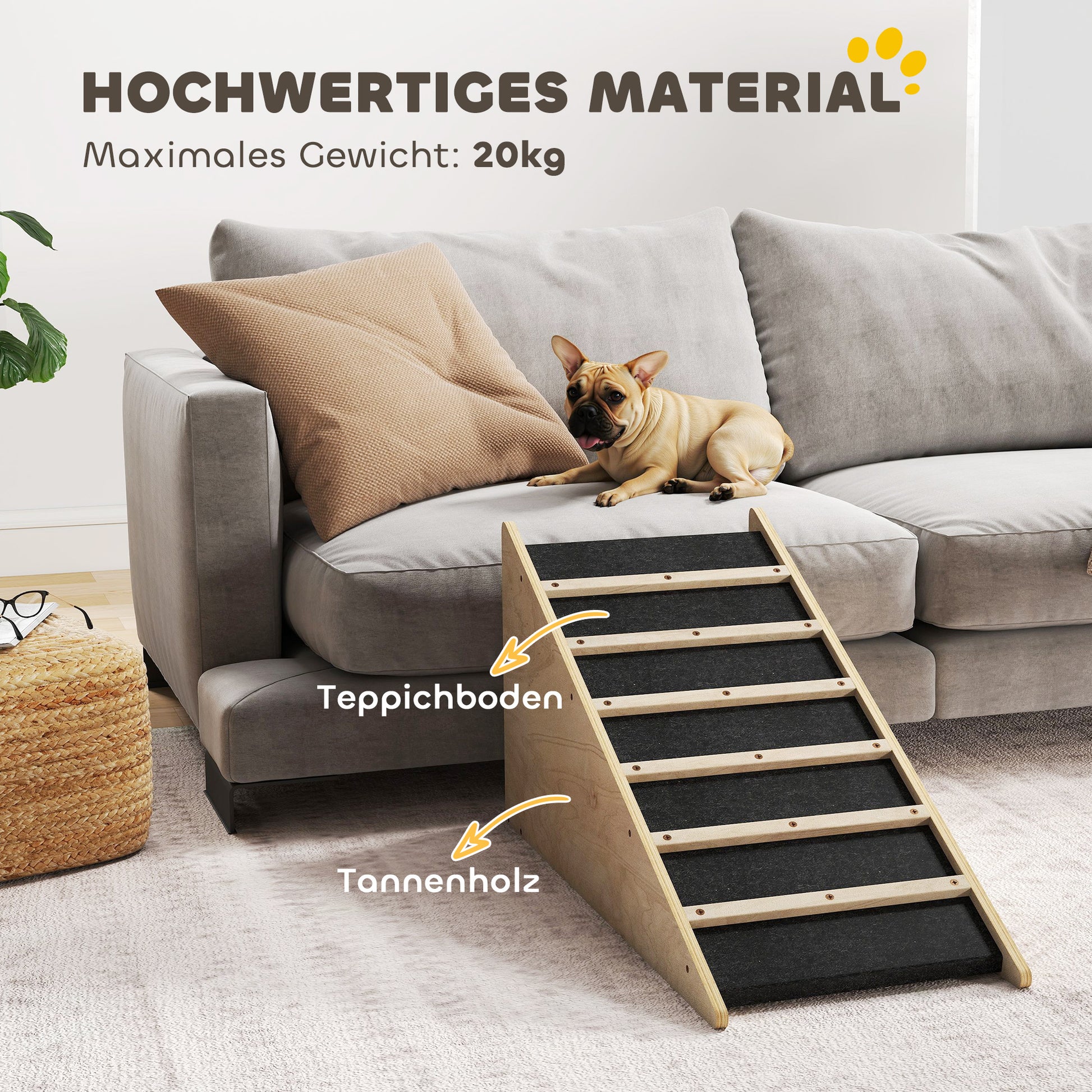 Dog Ramp Pet Ramp, Car Ramp, Non-Slip Dog Entry Aid for Medium Dogs up to 20 kg, 90 x 40 x 45 cm