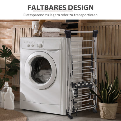 Clothes Drying Rack 1.385 m Drying Length Portable Clothes Stand with Telescopic Poles, Wheels, and Brakes Laundry Dryer Winged Clothes Rack for Indoor and Outdoor Use, Silver+Black