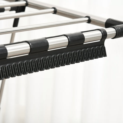 Clothes Drying Rack 1.385 m Drying Length Portable Clothes Stand with Telescopic Poles, Wheels, and Brakes Laundry Dryer Winged Clothes Rack for Indoor and Outdoor Use, Silver+Black