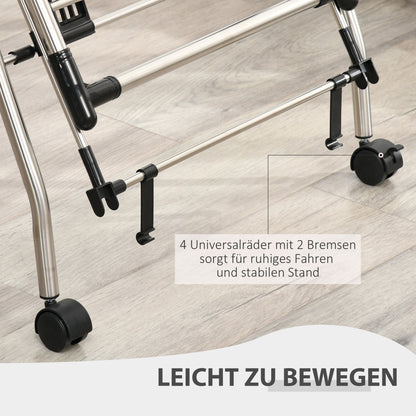 Clothes Drying Rack 1.385 m Drying Length Portable Clothes Stand with Telescopic Poles, Wheels, and Brakes Laundry Dryer Winged Clothes Rack for Indoor and Outdoor Use, Silver+Black