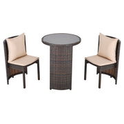 Garden or Outdoor Rattan Table and Chairs Set, 3 Pc, Brown and Beige