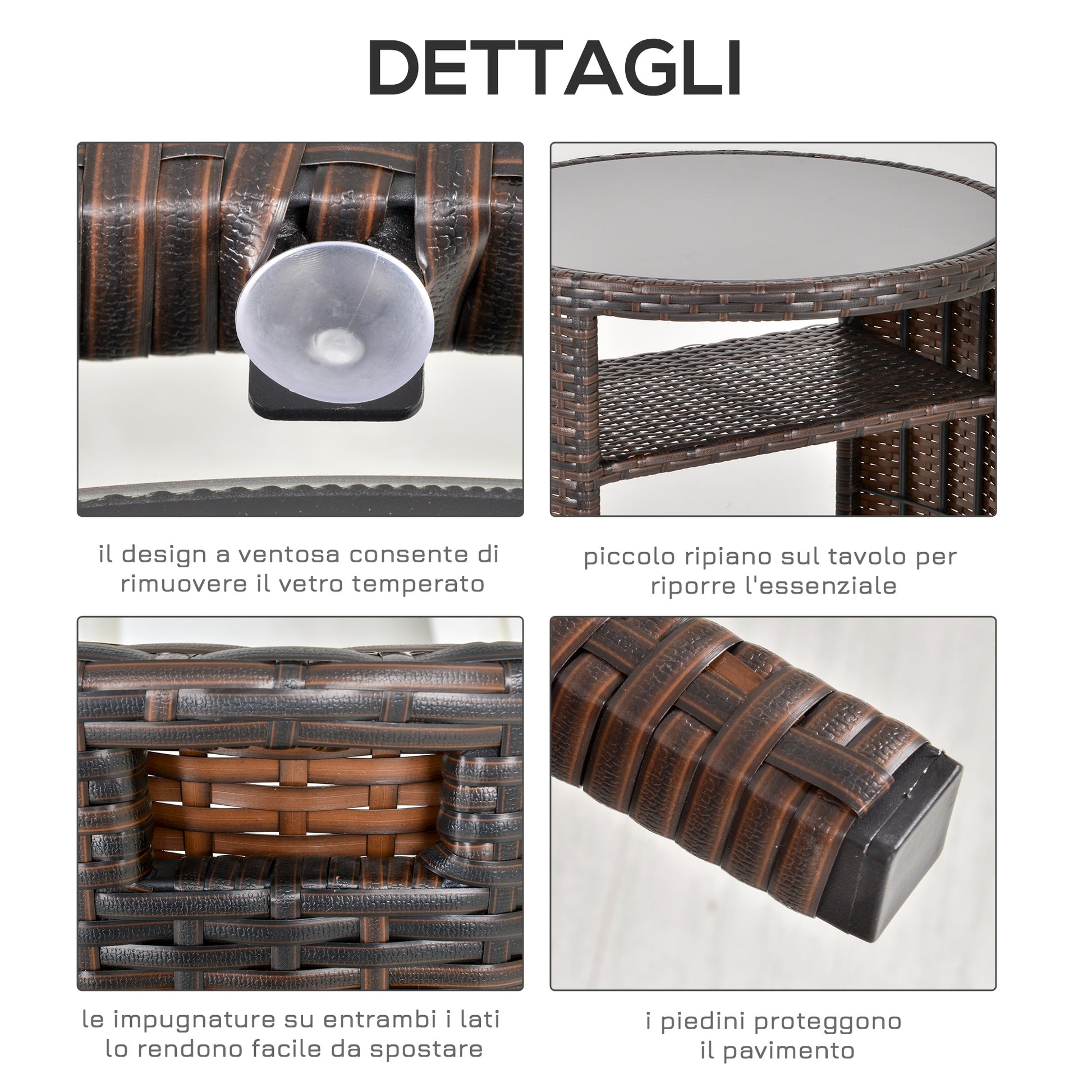 Garden or Outdoor Rattan Table and Chairs Set, 3 Pc, Brown and Beige