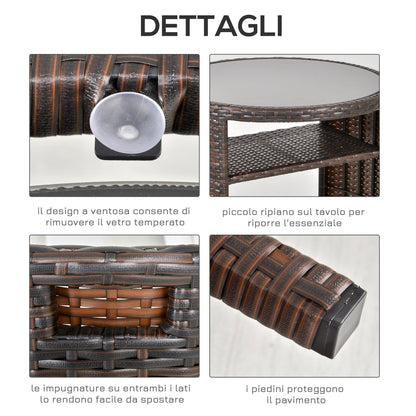 Garden or Outdoor Rattan Table and Chairs Set, 3 Pc, Brown and Beige