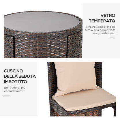 Garden or Outdoor Rattan Table and Chairs Set, 3 Pc, Brown and Beige