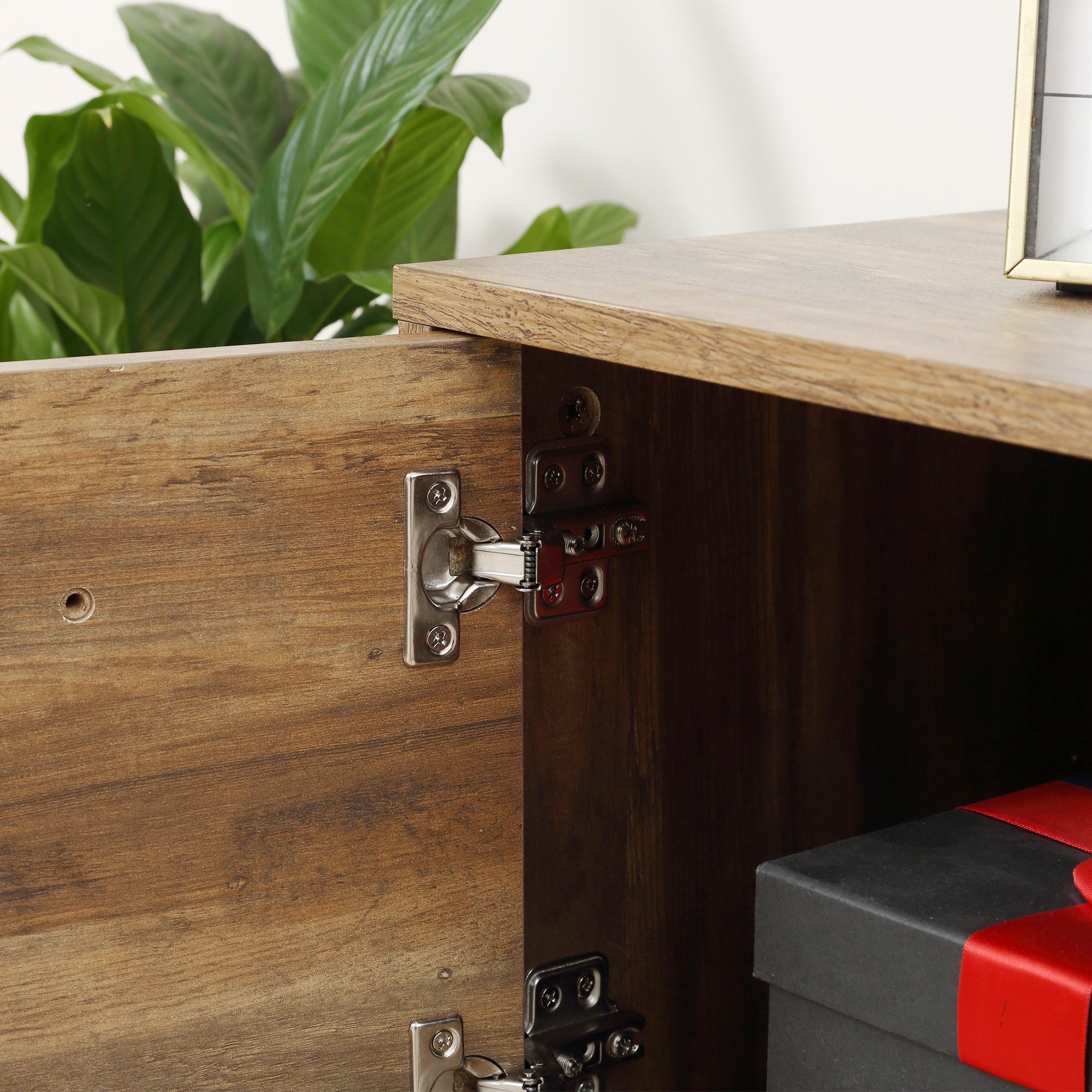 TV Stand Wooden TV Cabinet for TVs up to 50 Inches with 2 Drawers 2 Shelves Cable Management for Living Room Dining Room Bedroom, 132 x 39 x 45.5 cm Brown Black