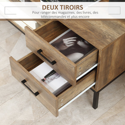 TV Stand Wooden TV Cabinet for TVs up to 50 Inches with 2 Drawers 2 Shelves Cable Management for Living Room Dining Room Bedroom, 132 x 39 x 45.5 cm Brown Black