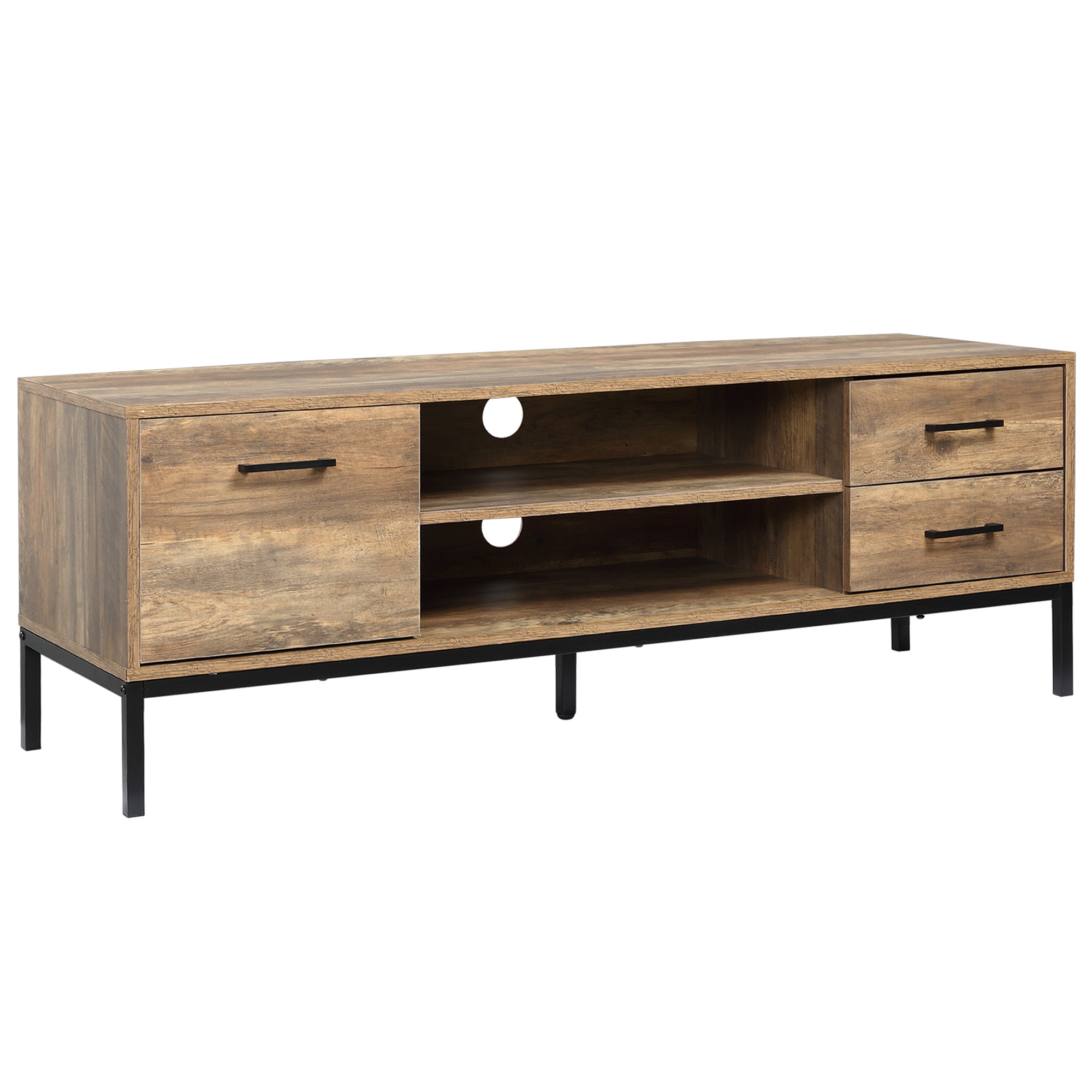 TV Stand Wooden TV Cabinet for TVs up to 50 Inches with 2 Drawers 2 Shelves Cable Management for Living Room Dining Room Bedroom, 132 x 39 x 45.5 cm Brown Black