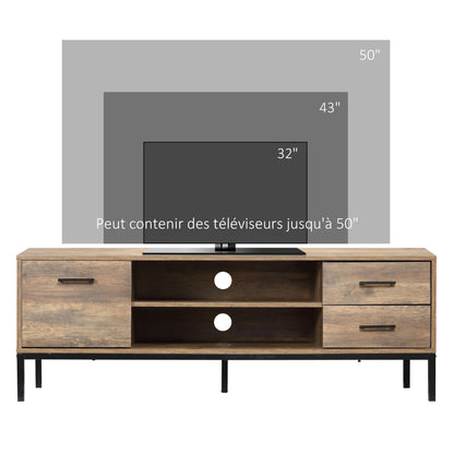 TV Stand Wooden TV Cabinet for TVs up to 50 Inches with 2 Drawers 2 Shelves Cable Management for Living Room Dining Room Bedroom, 132 x 39 x 45.5 cm Brown Black