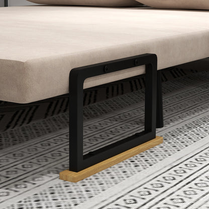 sleeper sofa, folding bed with bed function, recliner with back cushions, padded sofa with adjustable backrest, velvet look, 102W x 73D x 81H cm, Beige