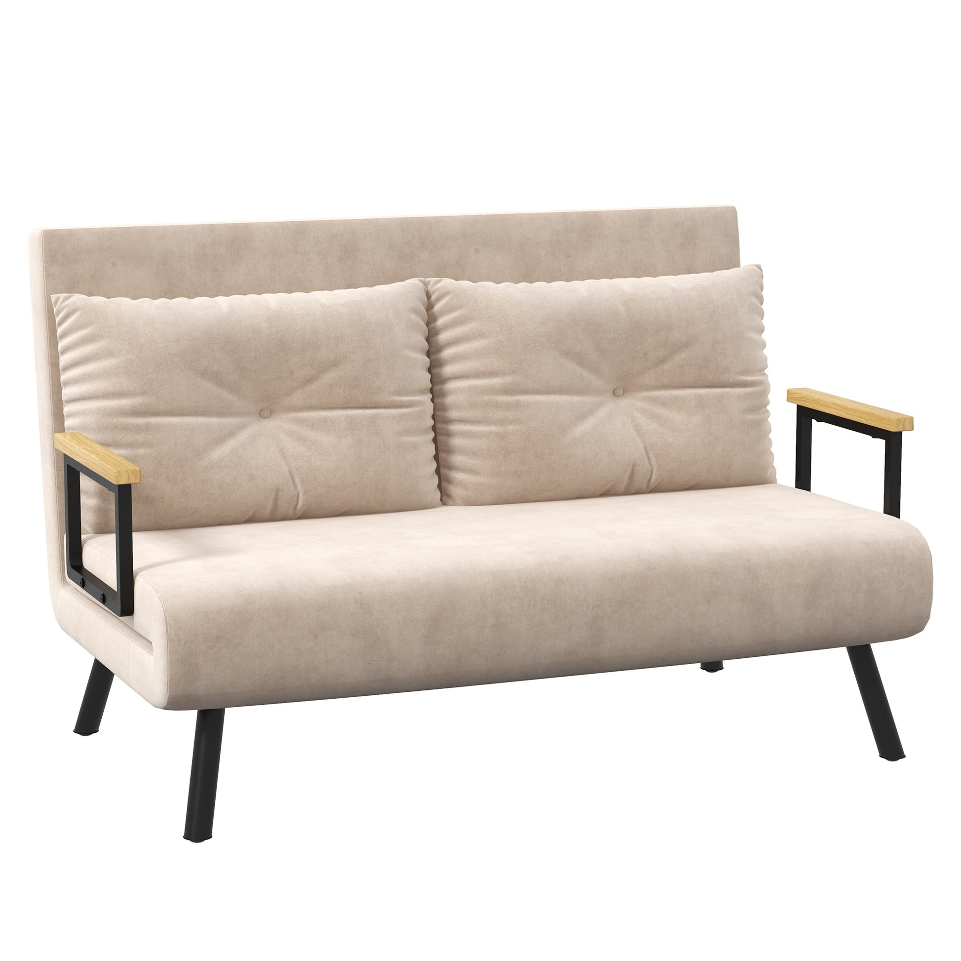 sleeper sofa, folding bed with bed function, recliner with back cushions, padded sofa with adjustable backrest, velvet look, 102W x 73D x 81H cm, Beige
