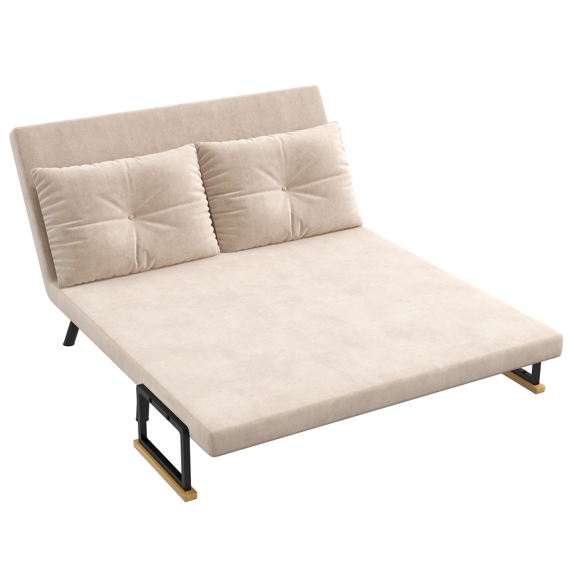 sleeper sofa, folding bed with bed function, recliner with back cushions, padded sofa with adjustable backrest, velvet look, 102W x 73D x 81H cm, Beige