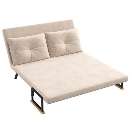 sleeper sofa, folding bed with bed function, recliner with back cushions, padded sofa with adjustable backrest, velvet look, 102W x 73D x 81H cm, Beige