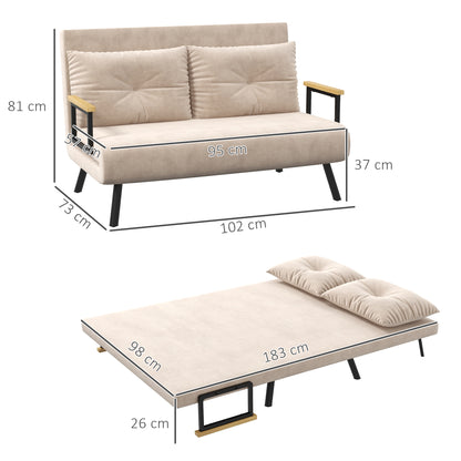 sleeper sofa, folding bed with bed function, recliner with back cushions, padded sofa with adjustable backrest, velvet look, 102W x 73D x 81H cm, Beige