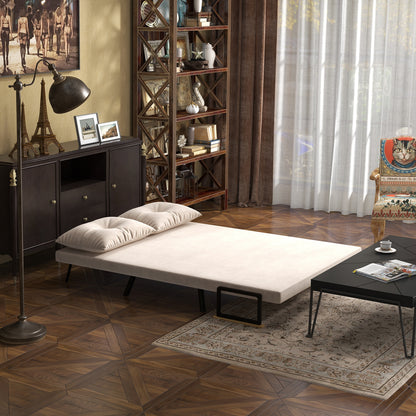 sleeper sofa, folding bed with bed function, recliner with back cushions, padded sofa with adjustable backrest, velvet look, 102W x 73D x 81H cm, Beige