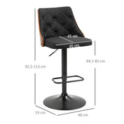 Set of 2 Adjustable Height 360° Swivel Bar Stools, High Bar Chair with Footrest, Upholstered Fabric