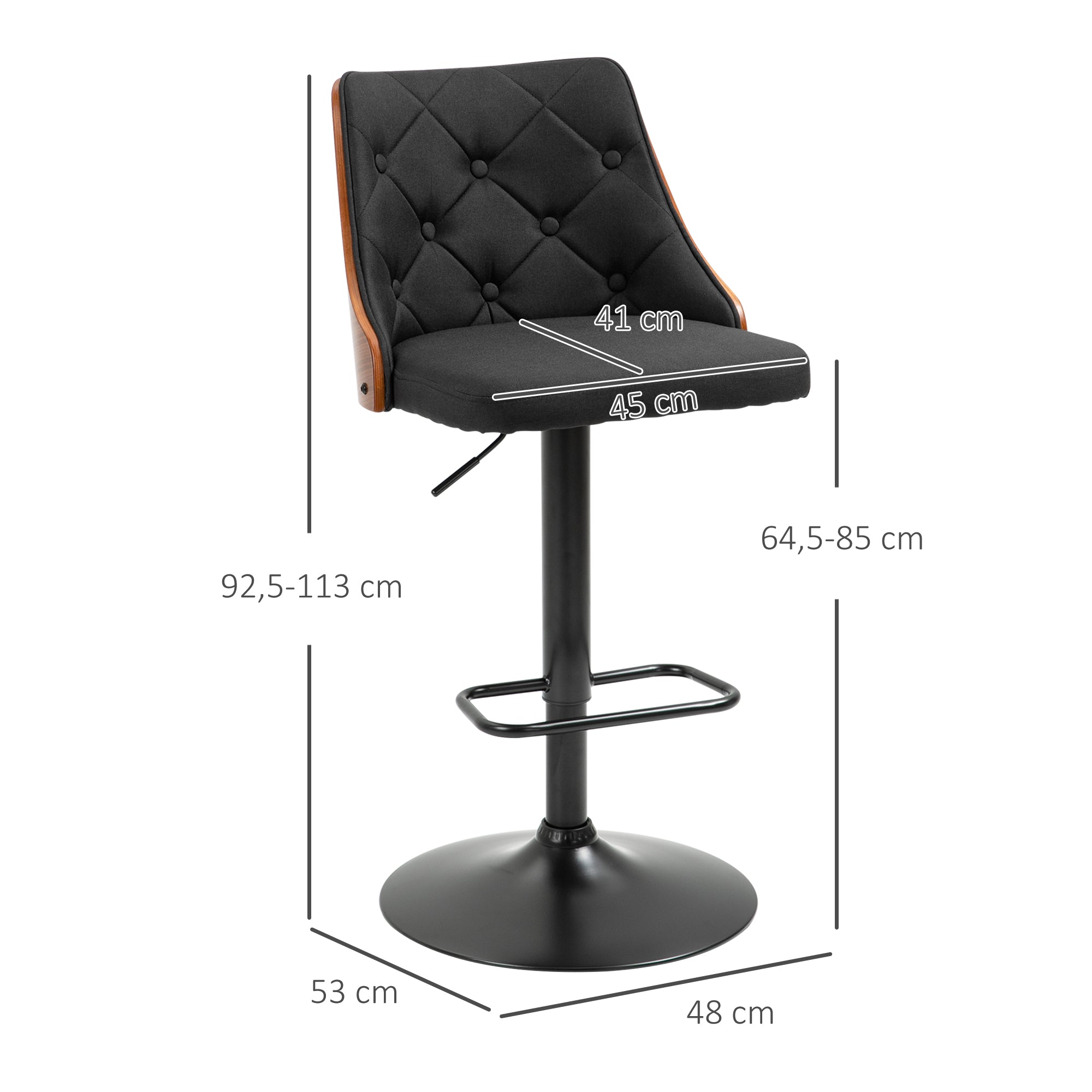 Set of 2 Adjustable Height 360° Swivel Bar Stools, High Bar Chair with Footrest, Upholstered Fabric