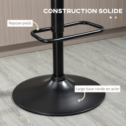 Set of 2 Adjustable Height 360° Swivel Bar Stools, High Bar Chair with Footrest, Upholstered Fabric