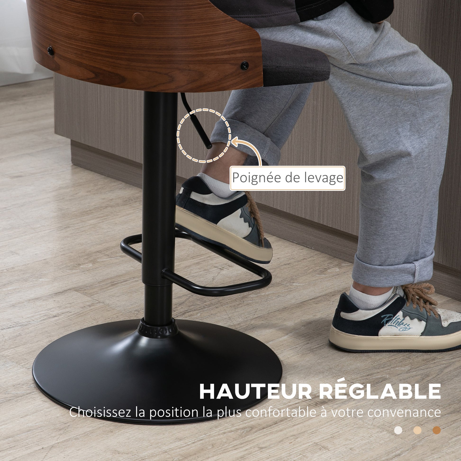 Set of 2 Adjustable Height 360° Swivel Bar Stools, High Bar Chair with Footrest, Upholstered Fabric