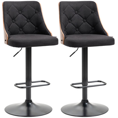 Set of 2 Adjustable Height 360° Swivel Bar Stools, High Bar Chair with Footrest, Upholstered Fabric