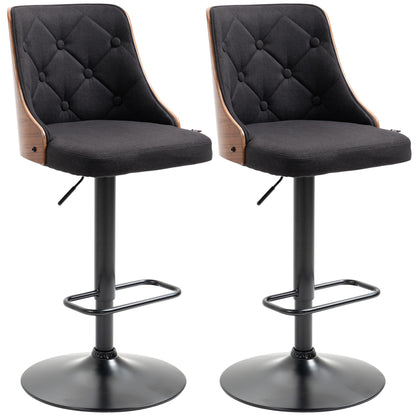 Set of 2 Adjustable Height 360° Swivel Bar Stools, High Bar Chair with Footrest, Upholstered Fabric