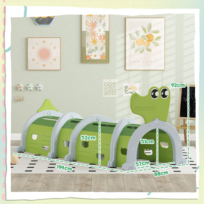 Play Tunnel 194 cm Children's Tunnel made of HDPE Crawl Tunnel in Cartoon Crocodile Crawl Tunnel for Children 3-6 Years, Green