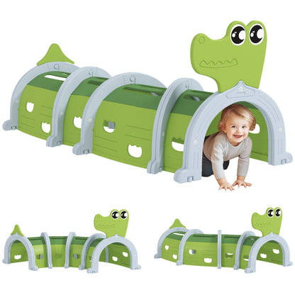 Play Tunnel 194 cm Children's Tunnel made of HDPE Crawl Tunnel in Cartoon Crocodile Crawl Tunnel for Children 3-6 Years, Green
