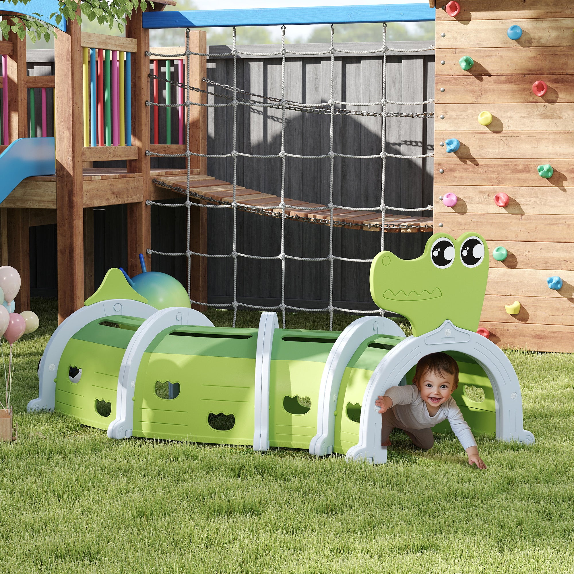 Play Tunnel 194 cm Children's Tunnel made of HDPE Crawl Tunnel in Cartoon Crocodile Crawl Tunnel for Children 3-6 Years, Green
