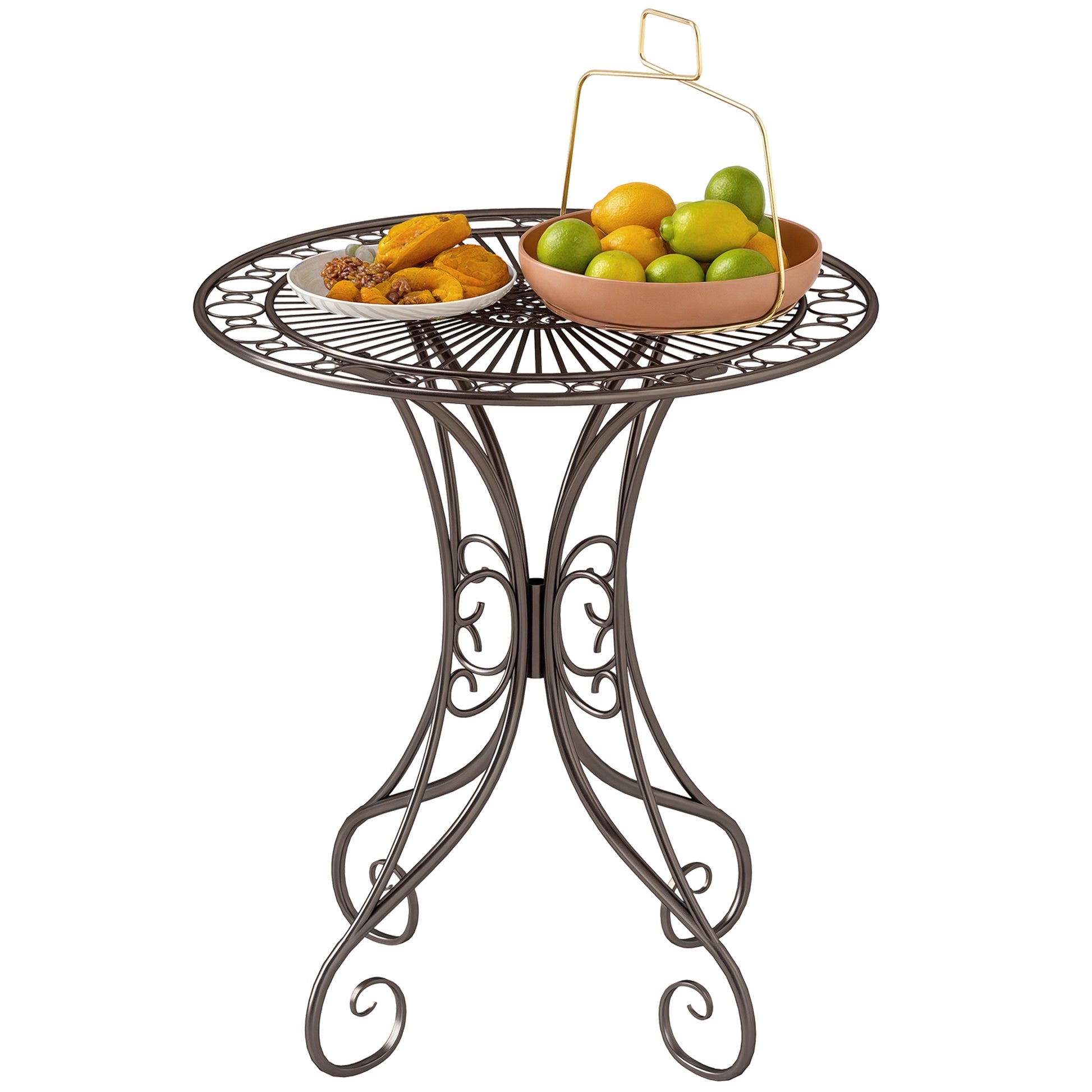 Round Garden Table Ø 85 cm, Metal Frame Terrace Table, 50 kg Load Capacity, for Indoor and Outdoor Use, for Balcony, Porch, Brown