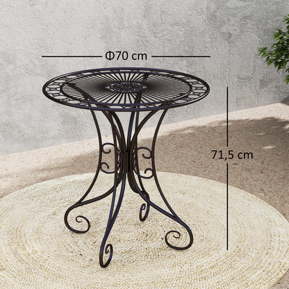 Round Garden Table Ø 85 cm, Metal Frame Terrace Table, 50 kg Load Capacity, for Indoor and Outdoor Use, for Balcony, Porch, Brown