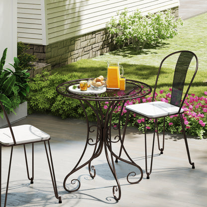 Round Garden Table Ø 85 cm, Metal Frame Terrace Table, 50 kg Load Capacity, for Indoor and Outdoor Use, for Balcony, Porch, Brown