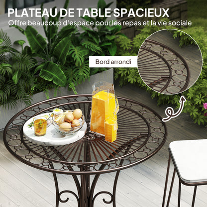 Round Garden Table Ø 85 cm, Metal Frame Terrace Table, 50 kg Load Capacity, for Indoor and Outdoor Use, for Balcony, Porch, Brown